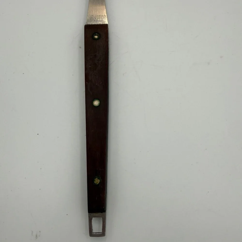 Vintage Ekco Classic Slotted Spatula Stainless USA Wood Handle Nylon Turner 12in